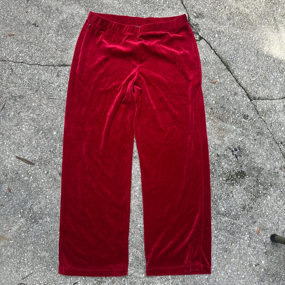 Vtg Lauren Ralph Lauren Red Velvet Wide Leg Lounge Pants XL Velour Elastic Waist
